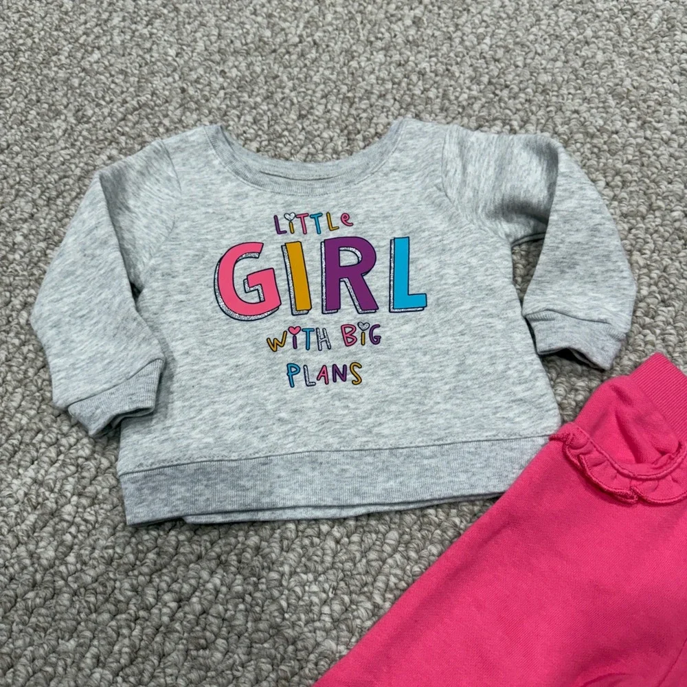 Garanimals Baby Girls Gray Crewneck & Pink Ruffled Pants‎ Set Size 6-9 Months